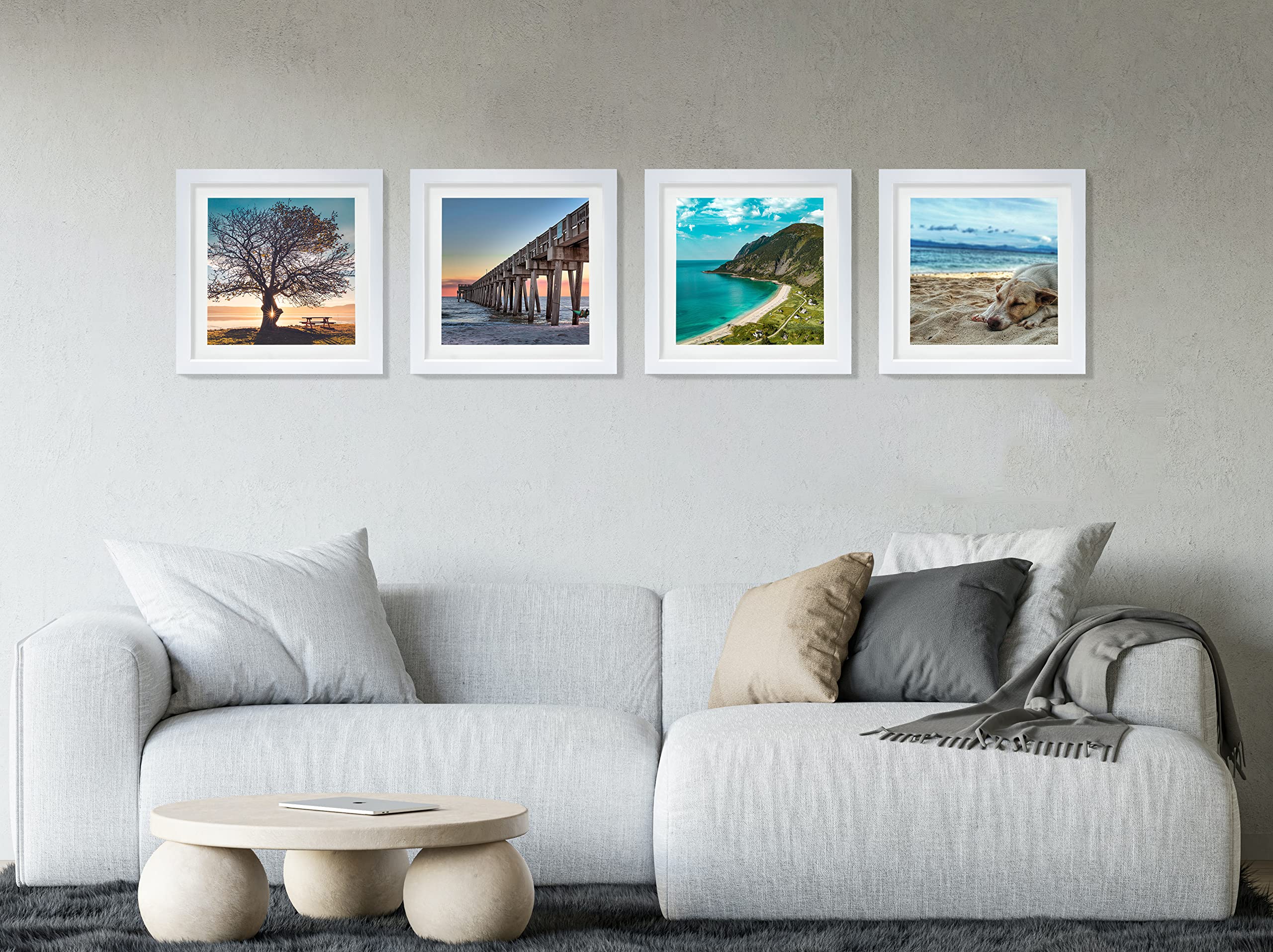 LEKAIYA 10x10 White Picture Frames Set of 2, Square Solid Wood Frame to Display 8x8 Picture with Mat or 10x10 Without Mat for Ta